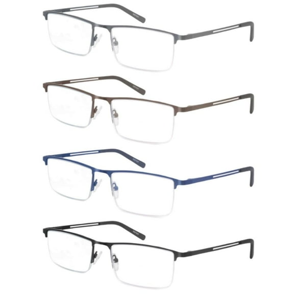 4 Pack Blue Light Blocking Reading Glasses for Men Anti Computer Glare Eyestrain Spring Hinge +2.25 Readers with Pouches