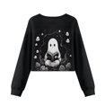 thumbnail image 7 of Xoenoiee Ghost Book Print Girls Crop Tops Oversized Crewneck Long Sleeve Sweatshirts Kids Fashion Drop Shoulder Pullover, 5-6 Years, 7 of 7