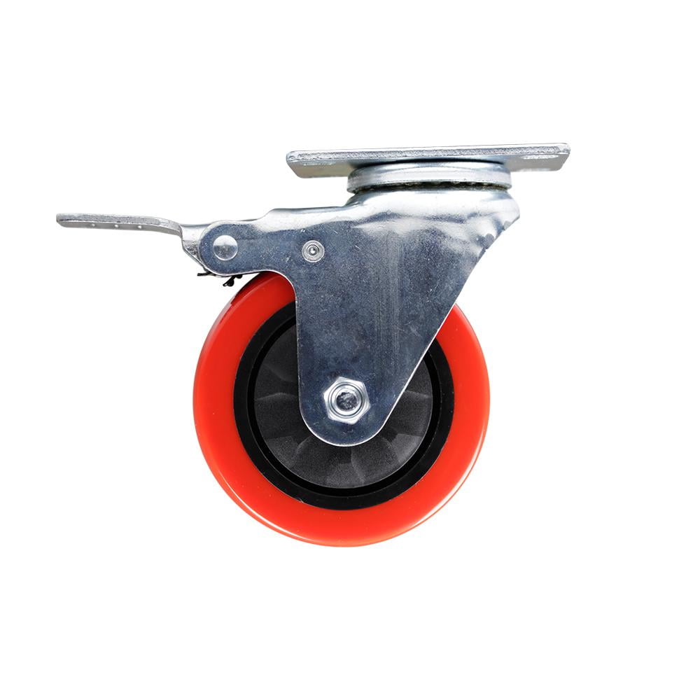 Set of 4 Everbilt 3 In Red TPU Heavy-duty Swivel Plate Caster With Brake 175 LB for sale online 