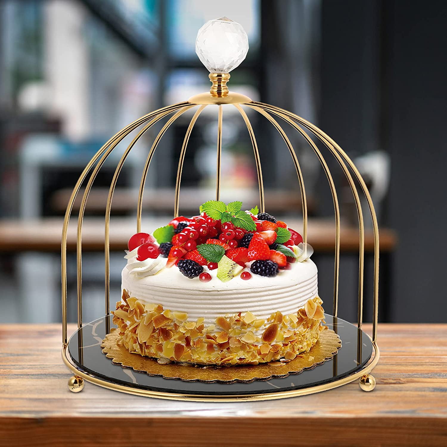 Gold Cage Cake Stand - 2 Tier Bird Cage Dessert Display, 7.9"x7.9"x13.8", For Weddings & Parties