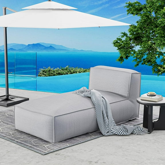 Patio Furniture Bean Bag 2 Person Reclining Chaise Lounge Chair - Outdoor Middle Chair, Sunbathing Recliners, Beach Lounge Sunbed (Light Gray)