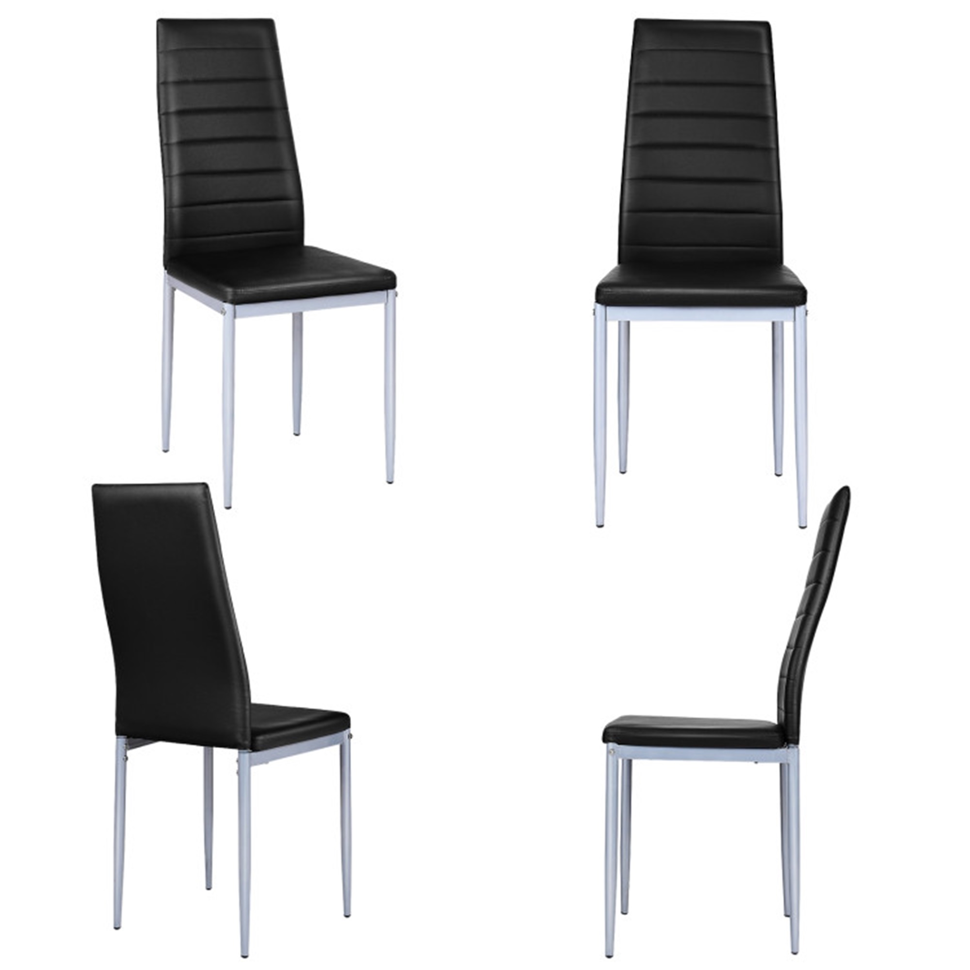 Demi Bonn Set of 4 PVC Leather Dining Side Chairs Elegant Design for Dining Room Living Room, Black