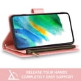 thumbnail image 4 of Compatible with Samsung Galaxy S21 FE 5G Wallet Phone Case and Tempered Glass Screen Protector Flower Faux Leather Flip Credit Card Holder Stand Zipper Cell Cover for S21FE5G UW 6.4 inch Women Pink, 4 of 9