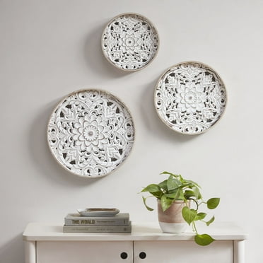 MAYEERTY White Floral 3-Piece Carved Wood Wall Decor Set