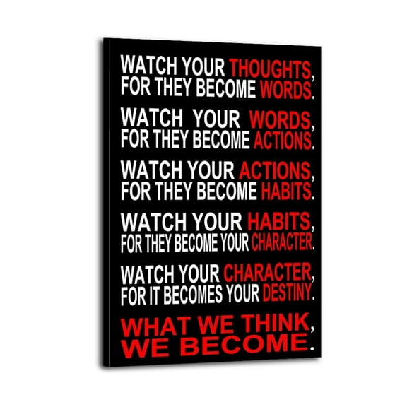Black Watch Your Thoughts Motivational Classroom Poster Wrapped Wooden Frame Wall Decor,Canvas Wall Art for Living Room,Bedroom,Office,Ready to Hang