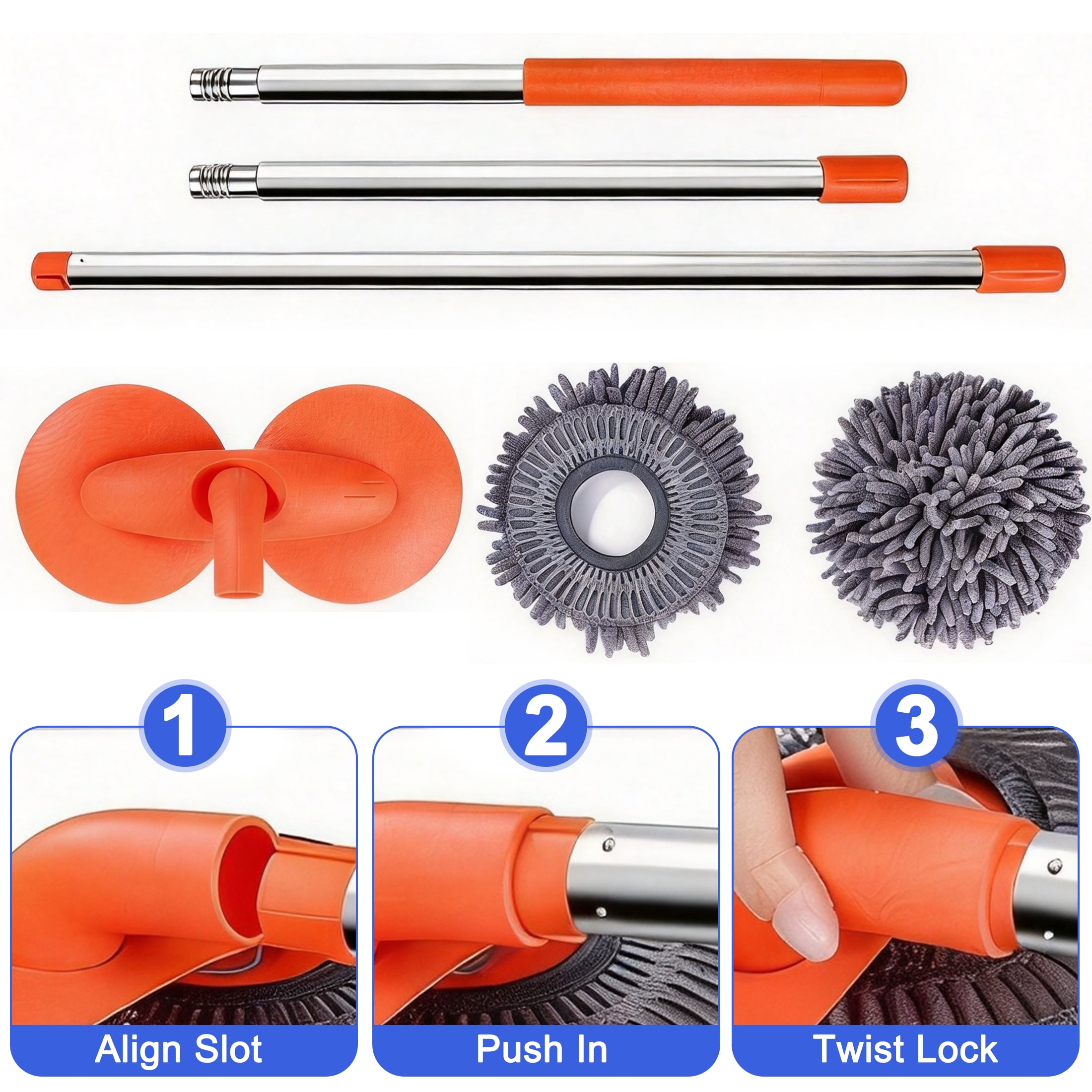 cisilov Car Duster, 360° Rotating Chenille Car Cleaning Brush with Telescopic Handle, Detachable Soft Mop Head, Scratch-Free for Car, Truck, SUV, RV, Home Use
