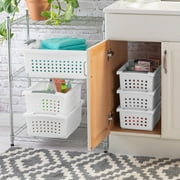 (2 pack) Sterilite Small Stacking Basket, Open Plastic Bin, Space Saving Organizers, White