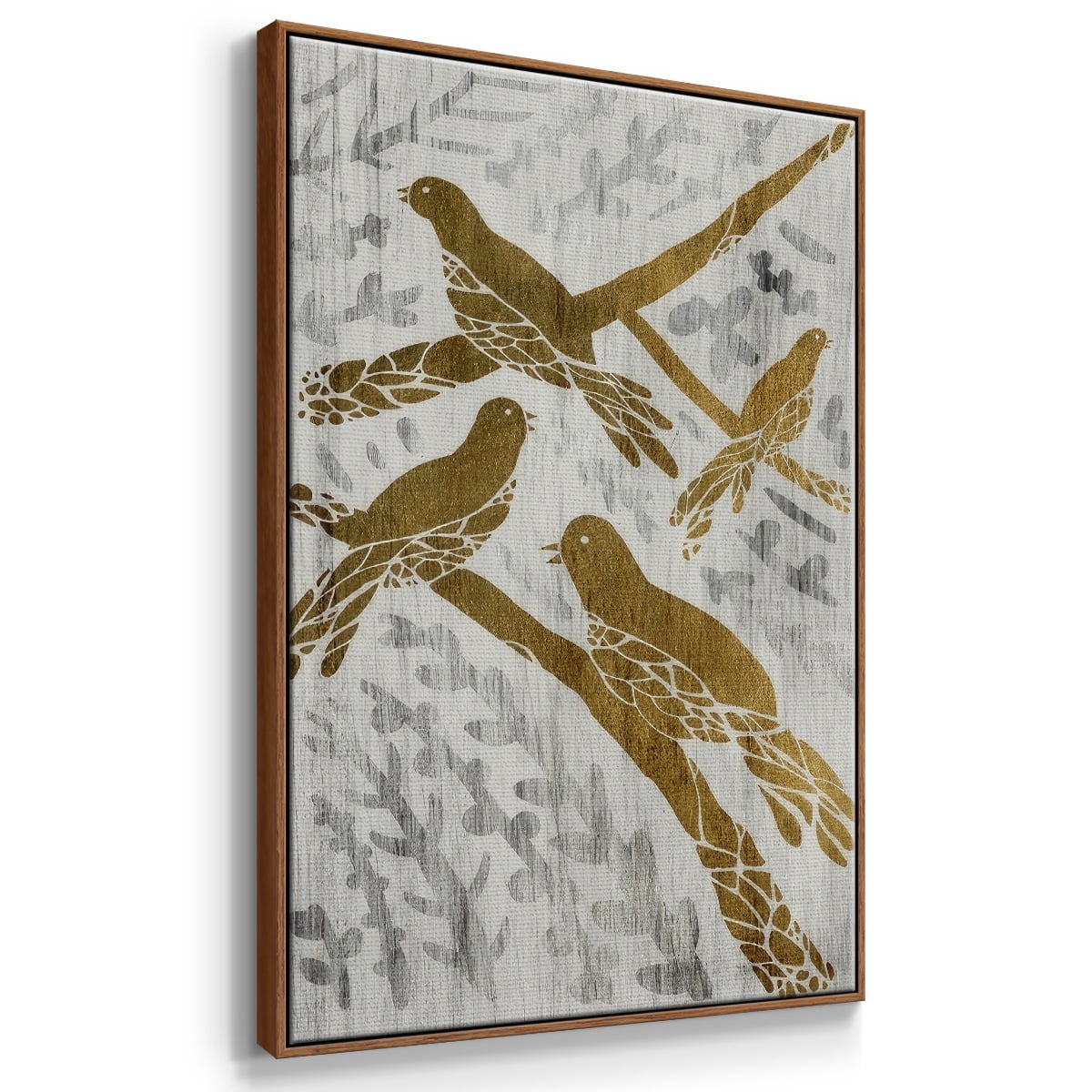 Four Calling Birds - Gold Leaf Holiday - Framed Gallery Wrapped Holiday Canvas - 27 x 41 - Rosewood Frame