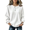 thumbnail image 2 of Button Neck Waffle Knit Top for Women Long Sleeve Henley Neck Loose Fit Knit Pullover Sweater Top Casual Basic Spring Fall, 2 of 4