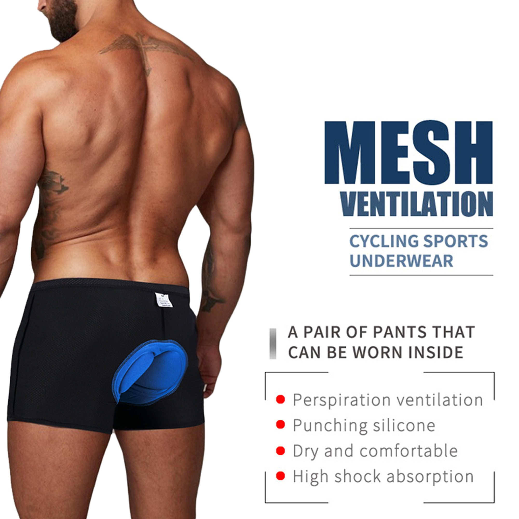 Men's Padded Cycling Underwear Cycle Undershorts MTB Bike Shorts Blue Size XXXL