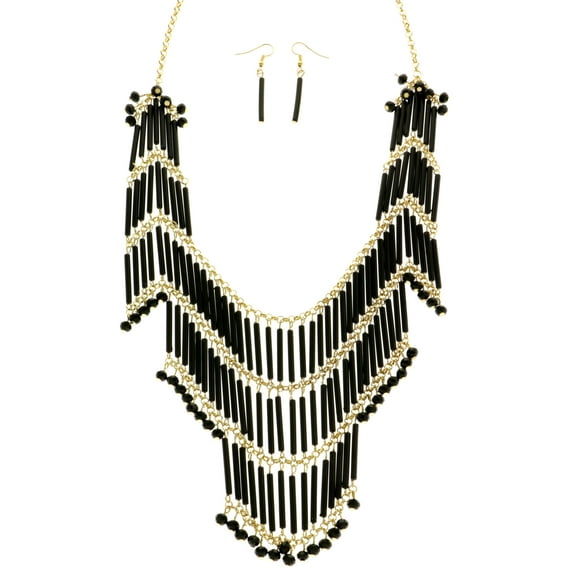 Mi Amore Necklace-Earring-Set Black/Gold-Tone