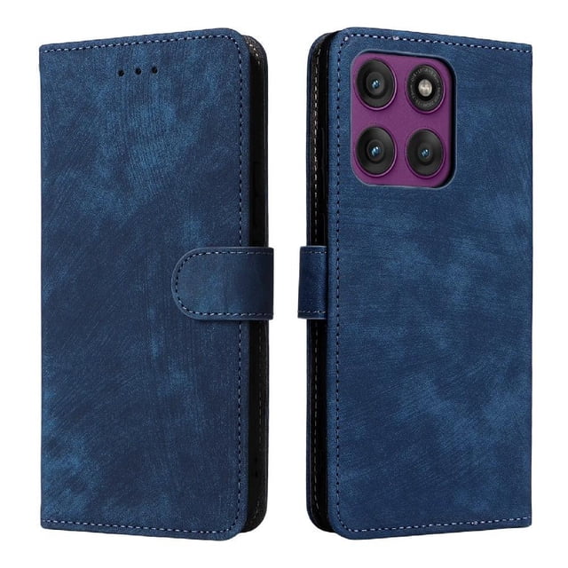 Phone Wallet Case for Motorola Moto Edge 60S Pro with Stand - Leather Folio Cover & Card Slots Blue