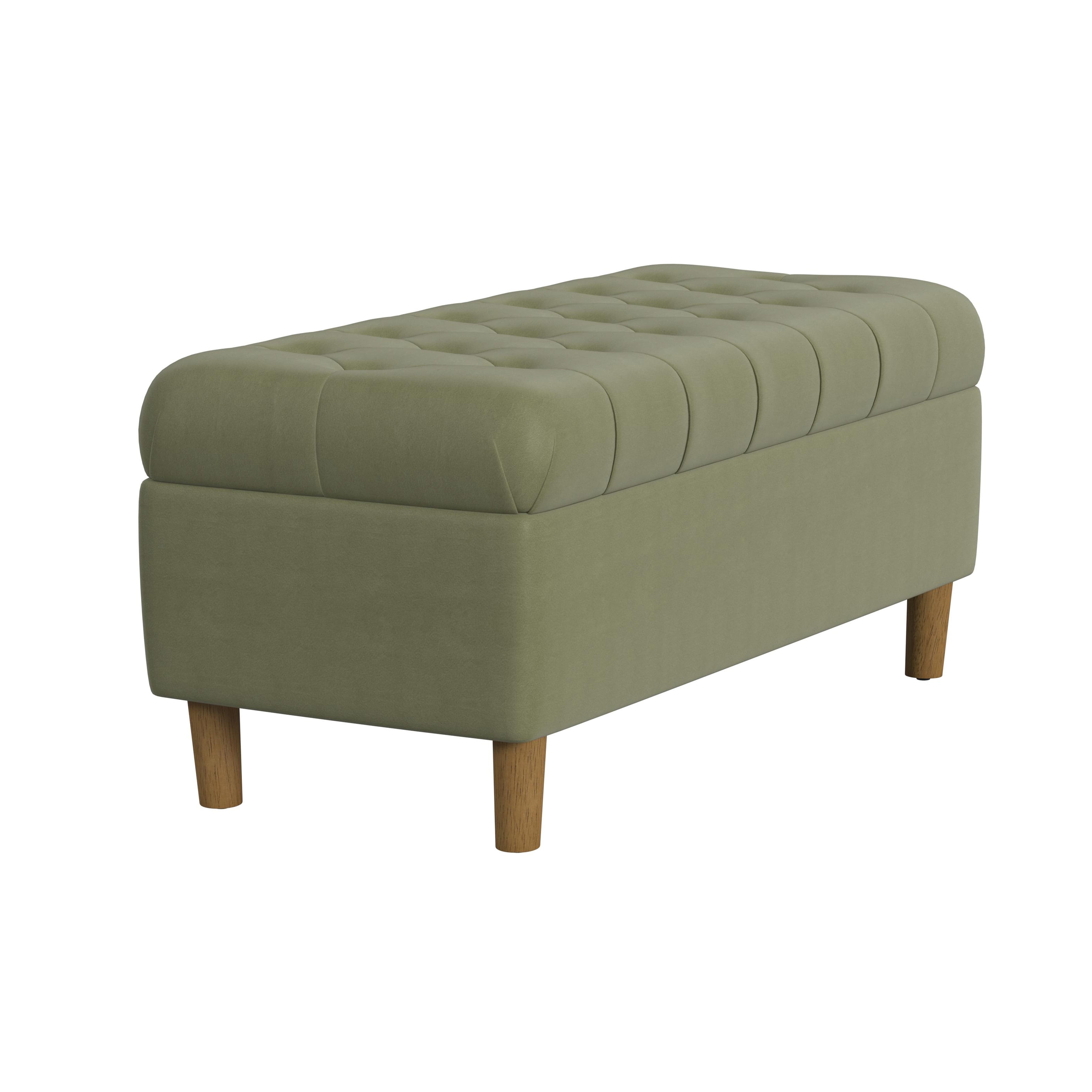 HomePop Button Tufted Storage Bench, 40"W x 18"D x 18"H, Light Sage Green Velvet