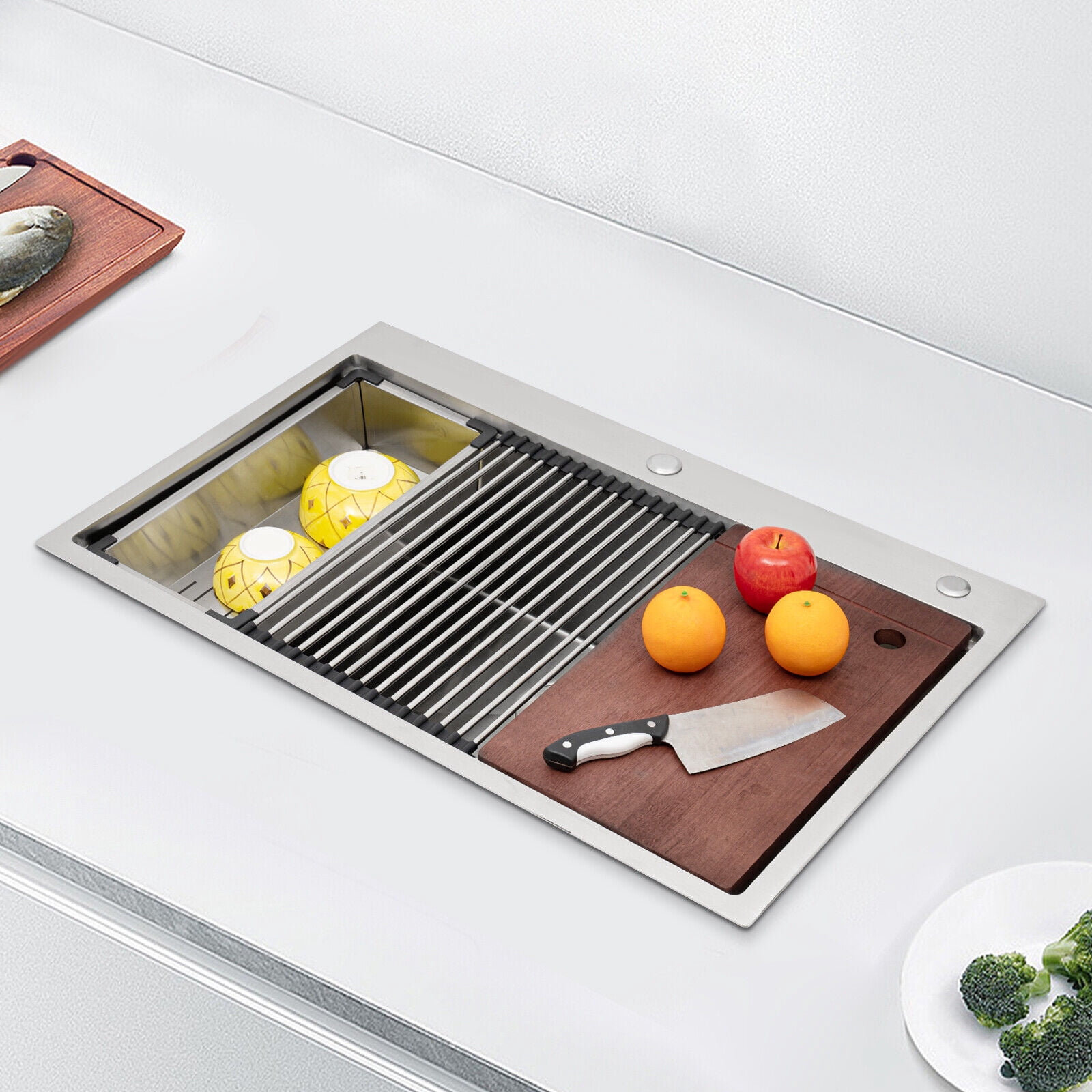 33 inch Kitchen Sink Stainless Steel Drop In Sink Single Bowl Kitchen Sinks Utility Sink Bar Sinks Kitchen Sink Workstation for Homes Restaurants Bars