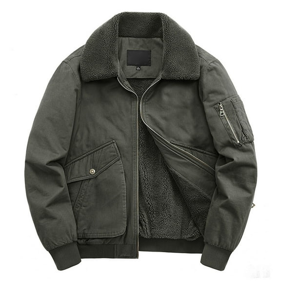 Men's Autumn And Winter Workwear With Pockets Casual Style Solid Colour Warm Lapel Padded Jacket Coat