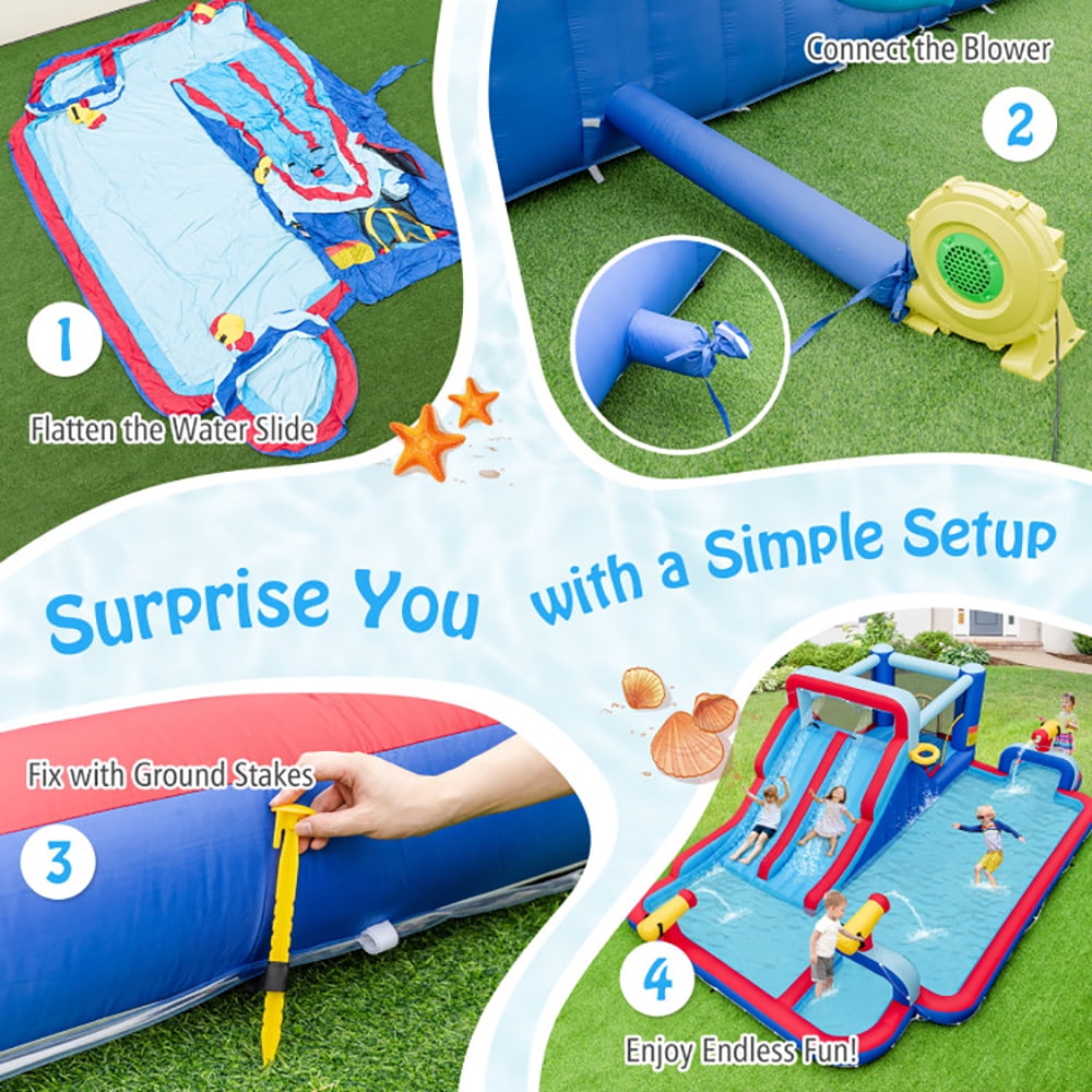 Aimee Lii Inflatable Bounce House with 2 Water Slides and 3 Water Cannons With 735W Blower, Playhouse for Kids Outdoor Aimee Lii Inflatable Bounce House with 2 Water Slides and 3 Water Cannons With 735W Blower, Playhouse for Kids Outdoor