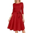 thumbnail image 6 of Women's Cocktail Dress Evening Dress 3/4 Sleeve Solid Color Vintage Wedding Guest Dress for Party Banquet Spring Fall,Red,M, 6 of 6
