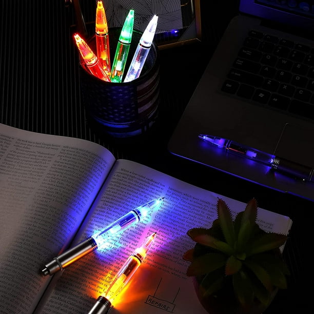 4 pièces Stylo à bille à pointe lumineuse avec stylo à lumière LED avec  lampe de poche led