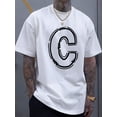thumbnail image 1 of Camiseta de algodón para hombre, cuello redondo, 100 % algodón, corte regular, manga corta, tejido de punto, con estampado geométrico de la letra C, para uso diario e informal, ideal para cualquier es, 1 of 4