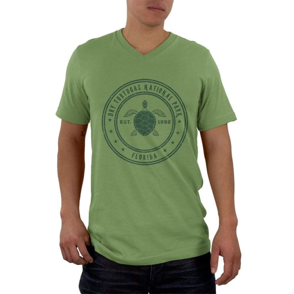 Dry Tortugas National Park Vintage Mens V-Neck T Shirt Green MD