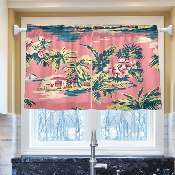 Ryvnso Vintage Palm Tree Half Curtains Sets Tier 2 Panels Short Curtain Rod Pocket 27"W x 24"L