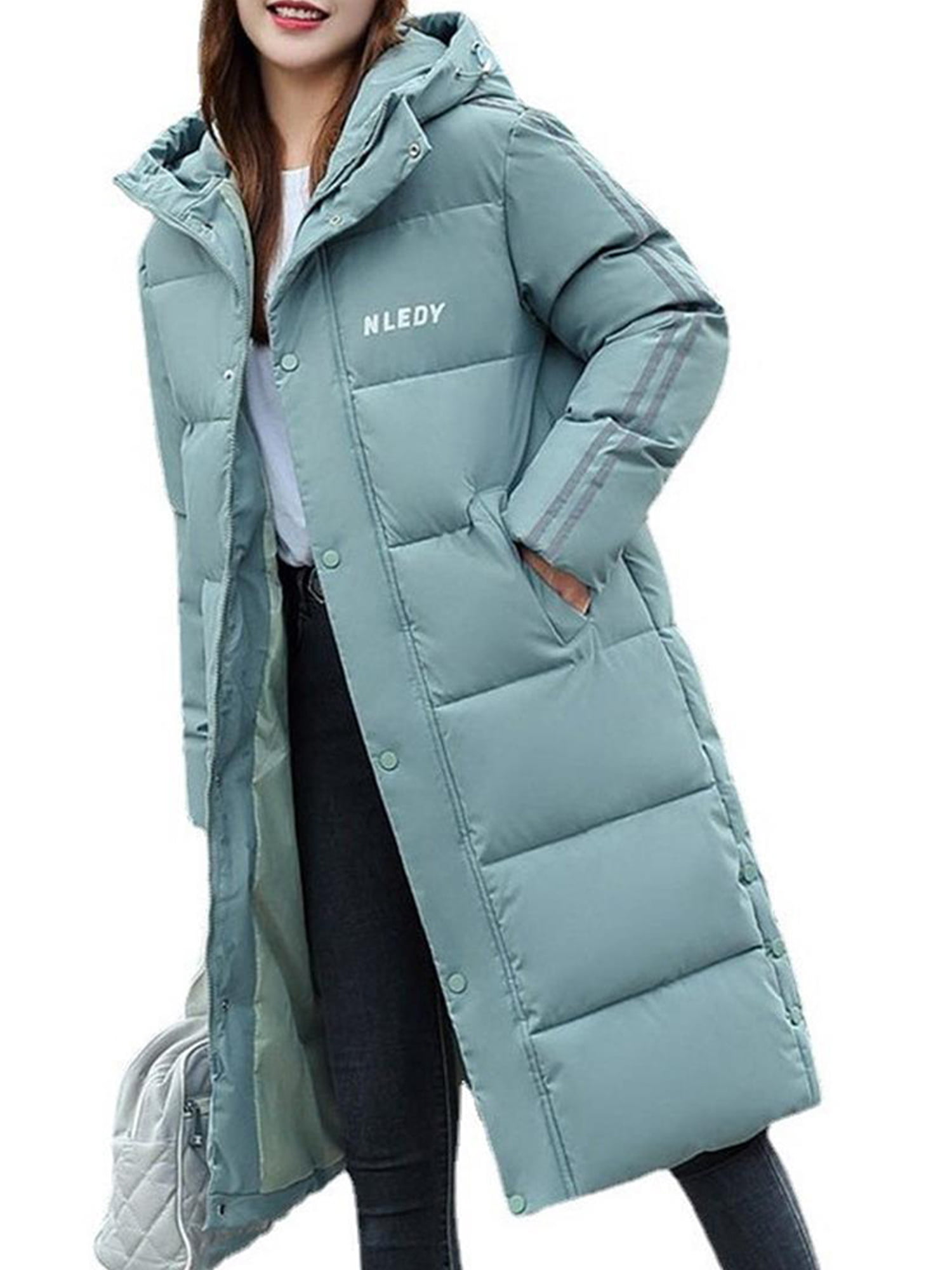Women Winter Warm Full length Padded Quilted Puffer Coat Hood Jacket