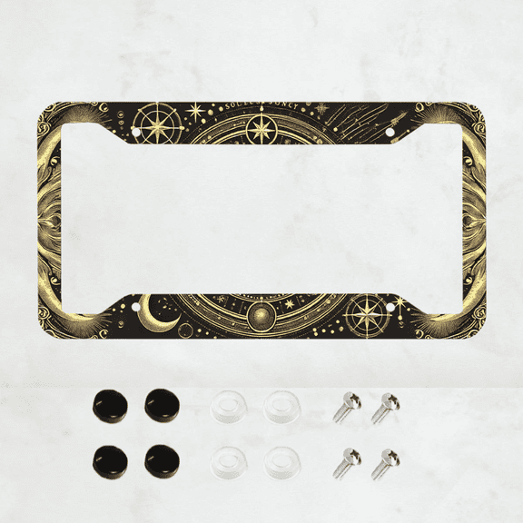 Gold Vintage Moon License Plate Frame, Creative License Plate Frame, Front And Rear License Plate, 4-Hole General Purpose License Plate Accessories, Us Canada aluminum License Plate, 12x6 inch