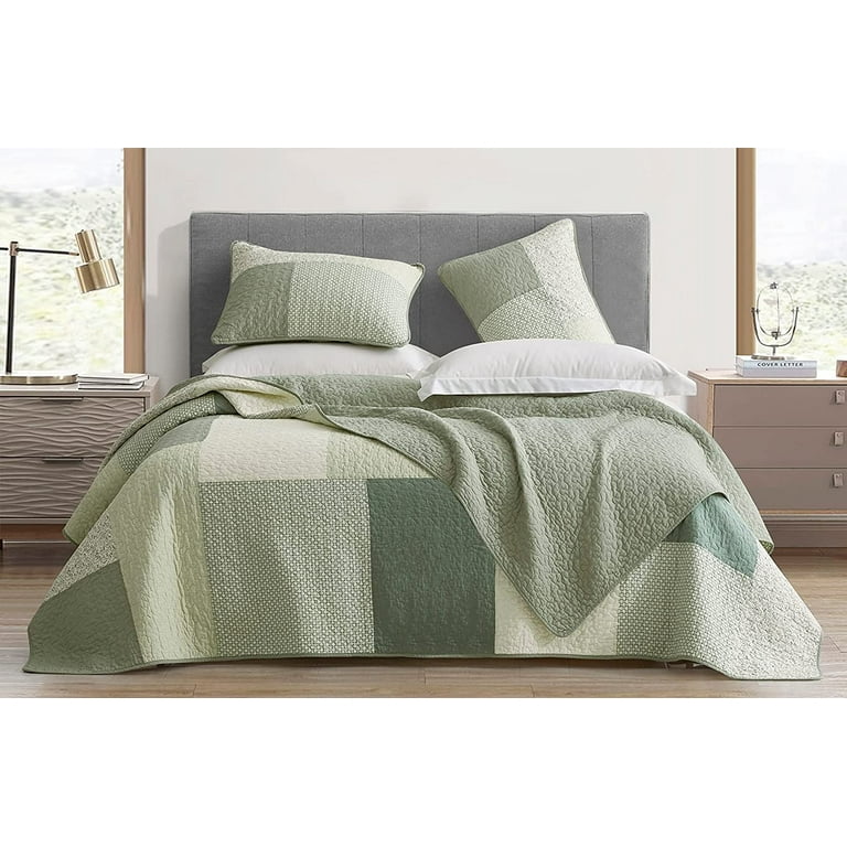 Chezmoi Collection 3-Piece Chic Green Floral Stripe Patchwork