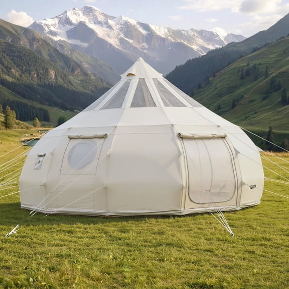 VEVOR Canvas Bell Tent, 4 Seasons 16.4 ft Yurt Tent for Camping with Stove Jack, Poly-Cotton Canvas Breathable Holds up to 12 People with Rain Cover, for Family Camping Glamping Outdoor Hunting Party