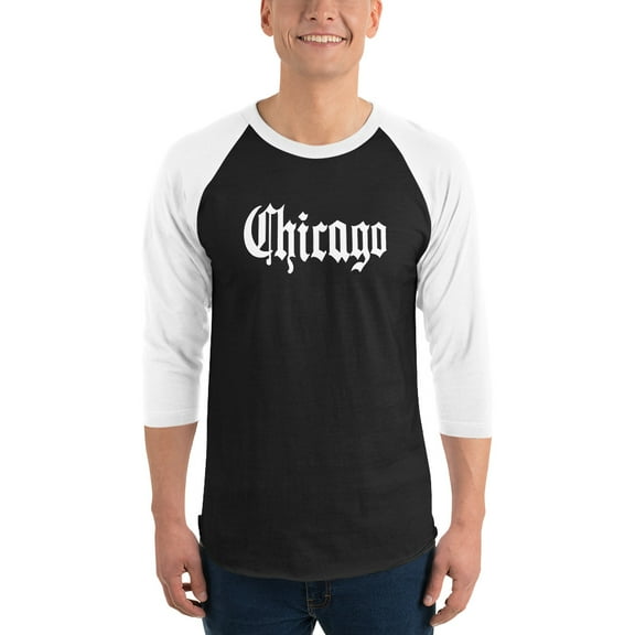 Chicago 3/4 Sleeve Raglan Shirt (Black/White, XS)