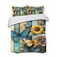 thumbnail image 2 of Butterfly Flower Twin XL Size Down Alternative Comforter, Lightweight Comforter Quilt Bedding Set with Pillow Shams Yellow Teal Vertical Striped Vintage All Seasons Bed Comforter Duvet Insert 68"x98", 2 of 7