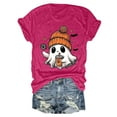 thumbnail image 4 of enyan Pumpkin Cute Ghost Graphic Slim-Fit Short-Sleeve Crewneck T-Shirt Regular-Fit Short-Sleeve Crewneck T-Shirt In Fall Ladies Halloween Shirts Hot Pink,XXXL, 4 of 6
