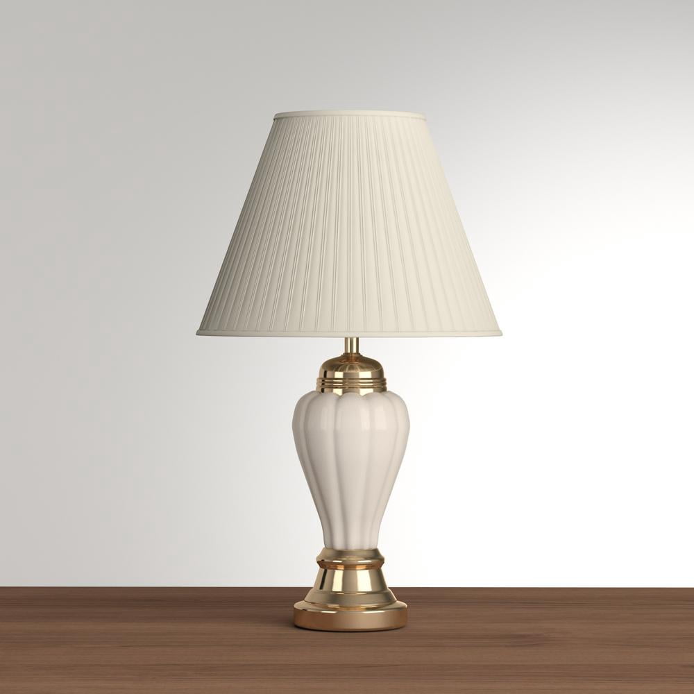 ORE International 27" Urn-Shaped Ceramic Table Lamp with Linen Shade in Ivory