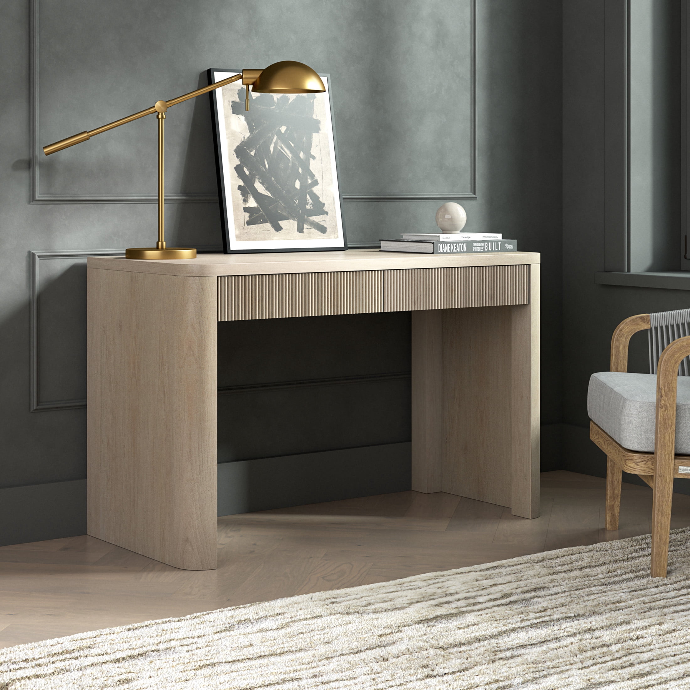 Evelyn&Zoe Modern/Contemporary 47.5" Wide Alder White Home Office