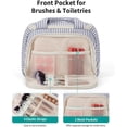 thumbnail image 4 of Large Makeup Bag Travel Toiletry Bag for Women, Wide-open Cosmetic Make up Organizer with Handle, Wet Pocket, Travel Bag for Toiletries, Blue Stripe, 4 of 10