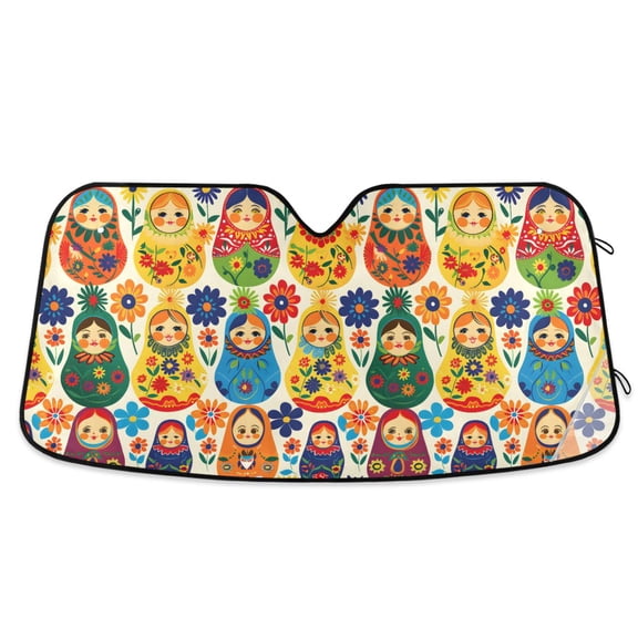 Russian Matryoshka Car Windshield Sun Shade Foldable Car Front Window Visor Heat and UV Protection 53x23.5