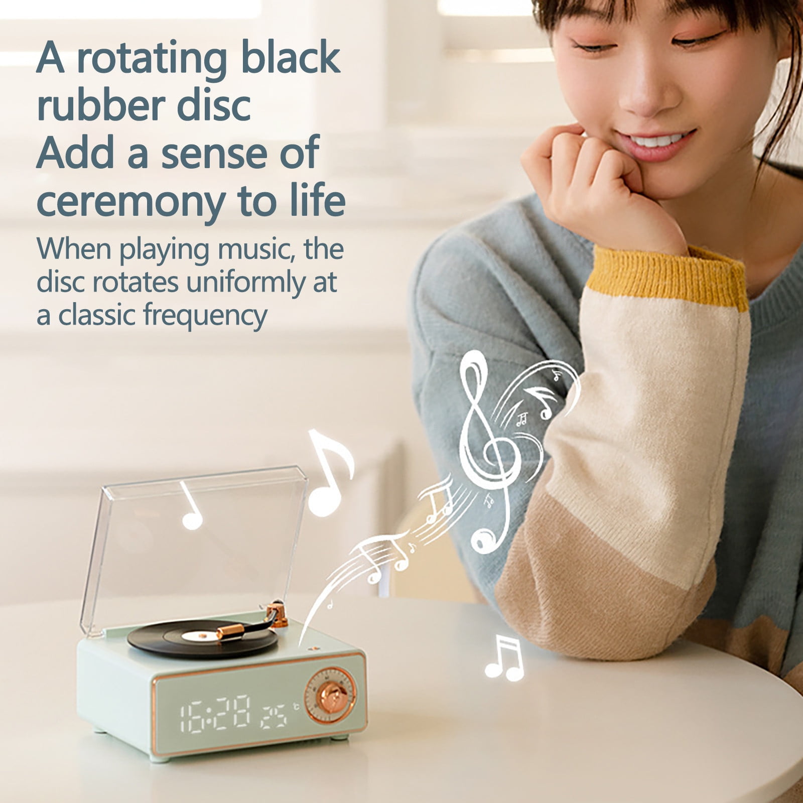 New Vintage Vinyl Bluetooth Speaker Phonograph Wireless Audio Player with Alarm Clock Retro Mini Portable Music Player for Travel Outdoor Home Use Gift Idea