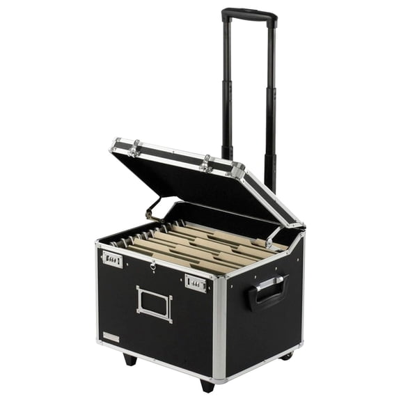 Portable File Storage Box with Handle - 14.5" x 17.5" x 15.5" Letter/Legal Size Mobile Lock Box - Double Combination Locking Cabinet - Black