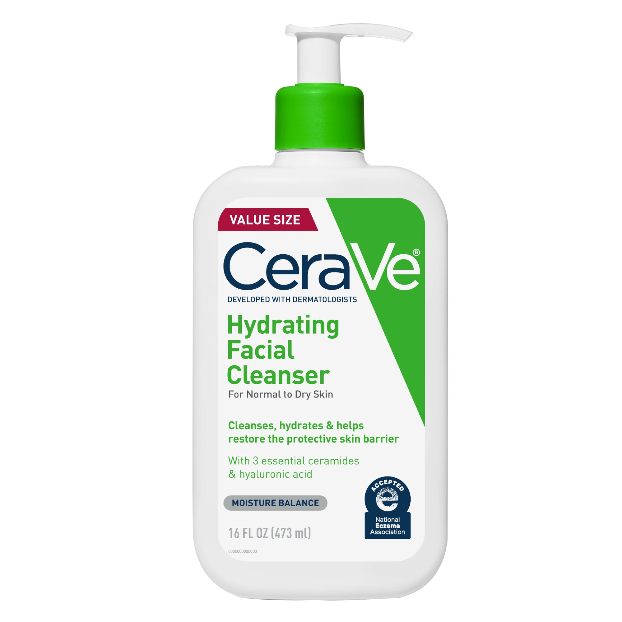 CeraVe Hydrating Facial Cleanser for Normal to Dry Skin, Daily Face Wash for Dryness, 16 fl oz.
