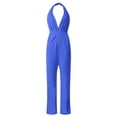 thumbnail image 3 of GILIGEGE Sleeveless Jumpsuit Wrapped V Neck Elegant for Womens Halter Dressy Casual Wide Leg Pant 2025 One Piece Romper Outfits Women's Sleeveless Deep V Halter Neck Backless Waist Jumpsuit Blue M, 3 of 6