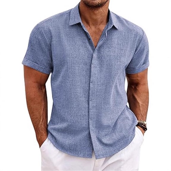 snullo Men's Linen Shirts Short Sleeve Casual Shirts Button Down Shirt Business Dress Clothing Beach Fashion Summer Tops