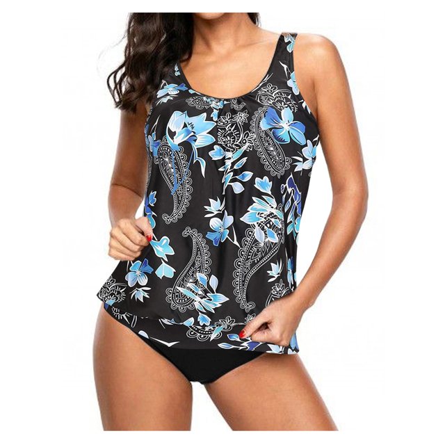 Aayomet Womens Swimsuits Women Piece Size Strappy Two Plus Set Print Swimwears Tankinis Set (Black, XXL)