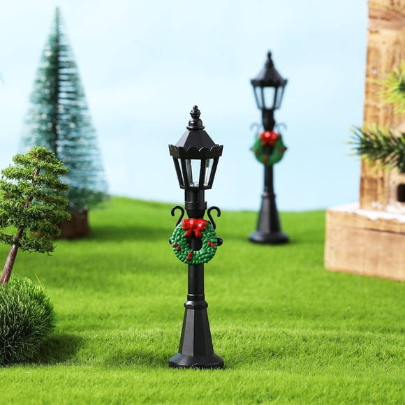 CRAFTHROU 4 Pcs Christmas Lamp Post Set Black Plastic for Windows Decorative Miniature Lights