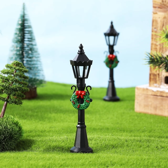 CRAFTHROU 4 Pcs Christmas Lamp Post Set Black Plastic for Windows Decorative Miniature Lights