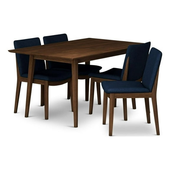 Adim Mid Century Modern Solid Wood Walnut Kitchen Table and Chairs for 4