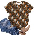 thumbnail image 3 of Women's Vintage Floral Ghost Print T-Shirts Halloween Season Short Sleeve Crewneck Tops Casual Fall Holiday Graphic Tees Comfortable Blouses, 3 of 8