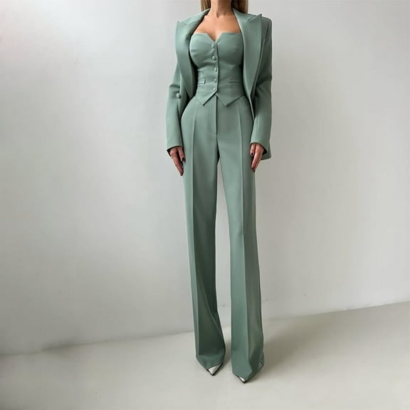 Women's Office Wear Versatile Slim-Fit Solid Color Suit Three-Piece Set