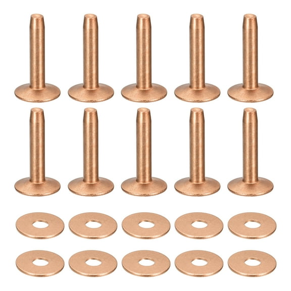Uxcell 10 Set 10x3.3x21mm Solid Copper Rivets and Burrs Leather Fastener, Copper Tone