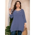 thumbnail image 3 of SHOWMALL Plus Size Clothes for Women 3/4 Sleeve Purple Gray 2X Swing Top Lace Maternity Crewneck Blouse Loose T Shirt for Leggings, 3 of 7