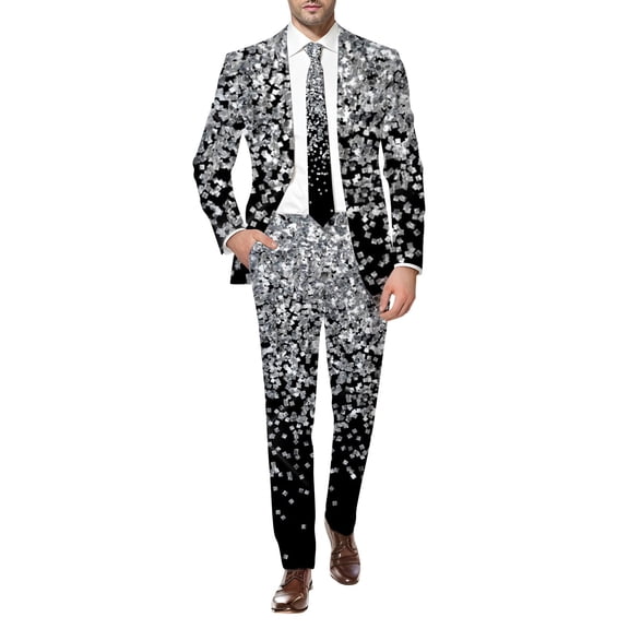 FYEGRE Men's Carnival Suits Mens Carnival 3D Digital Printed Light Business Suit Set Contemporary Jacket and Trousers Ensemble for Modern Black L